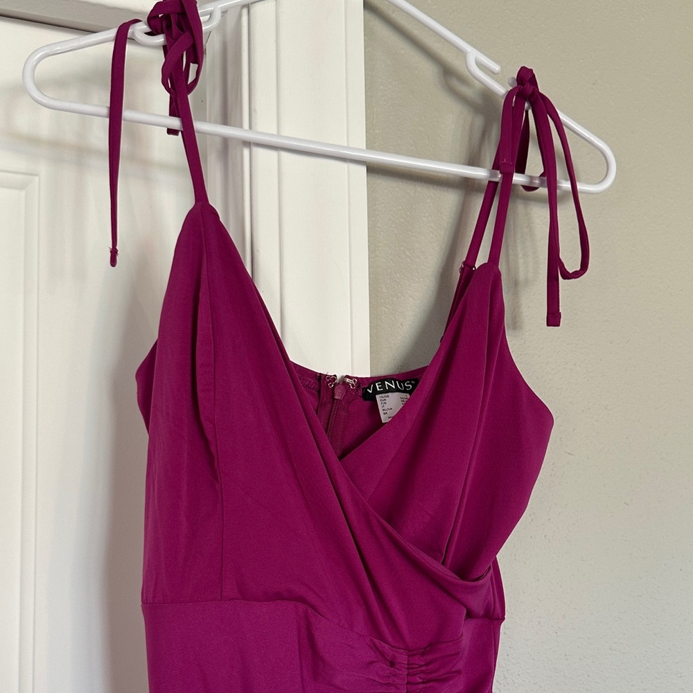 VENUS Fuchsia Ruche Dress with Tie Straps